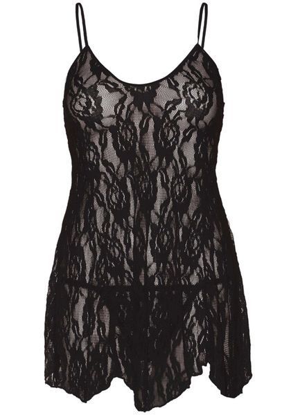 Сорочка бебі-дол Leg Avenue Rose Lace Flair Chemise Black, Queen Size SO9102 фото