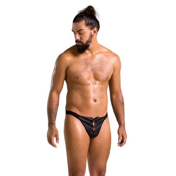 Чоловічі сліпи на шнурівці Passion 044 SLIP BEN XXL/XXXL Black, екошкіра, люверси SO7605 фото