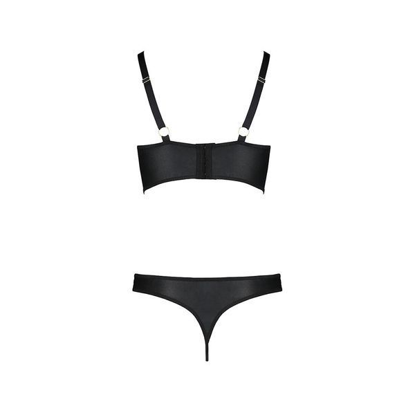 Комплект з екошкіри з люверсами та ремінцями Passion MALWIA BIKINI S/M, black, бра та трусики SO5763 фото