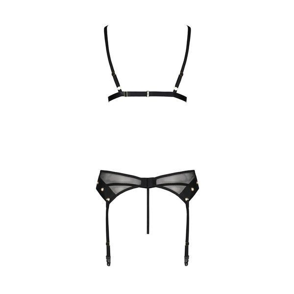 Комплект білизни Passion NESSY SET XXL/XXXL black, бюстгальтер, пояс для панчіх, стрінги SO8459 фото