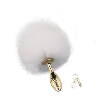 Металева анальна пробка &mdash; кролячий хвіст LOCKINK SEVANDA White Bunny-Tail Anal Pear-shape Plug SX0868 фото