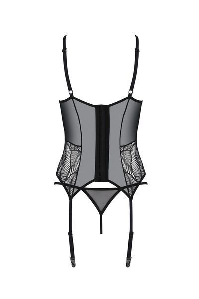 Корсет Passion LEAFA CORSET black L/XL, м'які чашки, затискачі для панчіх, стрінги в комплекті SX0503 фото