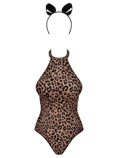 Еротичний костюм леопарда Obsessive Leocatia teddy S/M, боді, обруч з вушками SO7712 фото
