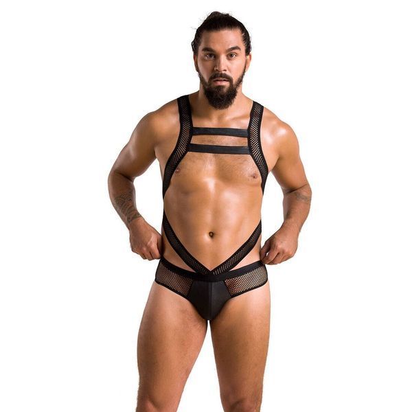 Чоловіче еротичне сітчасте боді Passion 045 VICTOR L/XL Black, екошкіра, сітка SO7606 фото