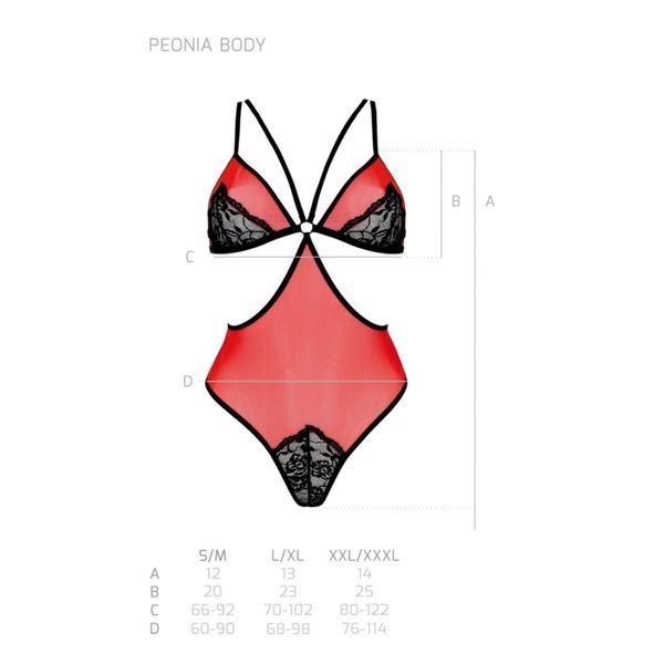 Напівпрозоре боді з мереживом Passion PEONIA BODY L/XL red SO8460 фото