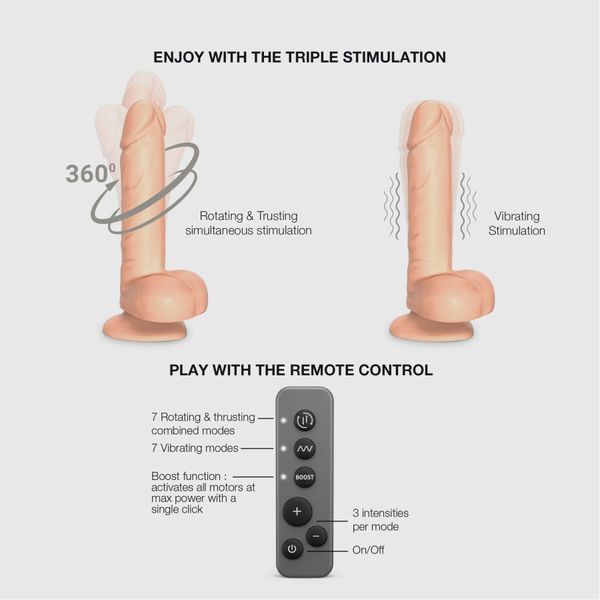 Фалоімітатор з вібрацією і ротацією Strap-On-Me Rotating & Vibrating Realistic Dildo - L - Vanilla SX3504 фото