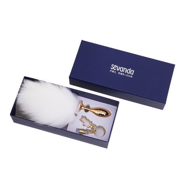 Металева анальна пробка &mdash; кролячий хвіст LOCKINK SEVANDA White Bunny-Tail Anal Pear-shape Plug SX0868 фото
