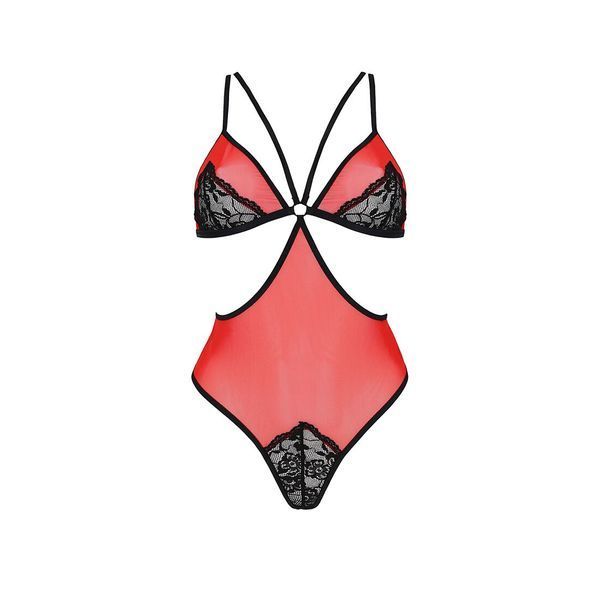 Напівпрозоре боді з мереживом Passion PEONIA BODY L/XL red SO8460 фото