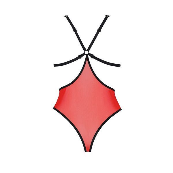 Напівпрозоре боді з мереживом Passion PEONIA BODY L/XL red SO8460 фото