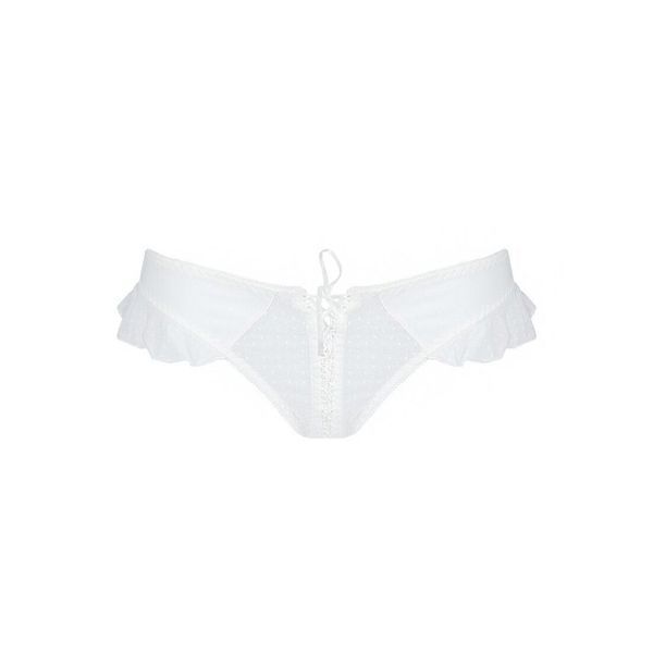 Трусики в горошок, з рюшами та шнурівкою Passion FATIN THONG S/M, white SO5344 фото