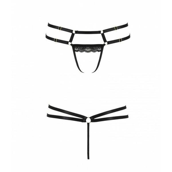 Трусики-стрінги зі стреп із мереживом Passion Exclusive LORRY THONG XXL/XXXL, black SO6417 фото