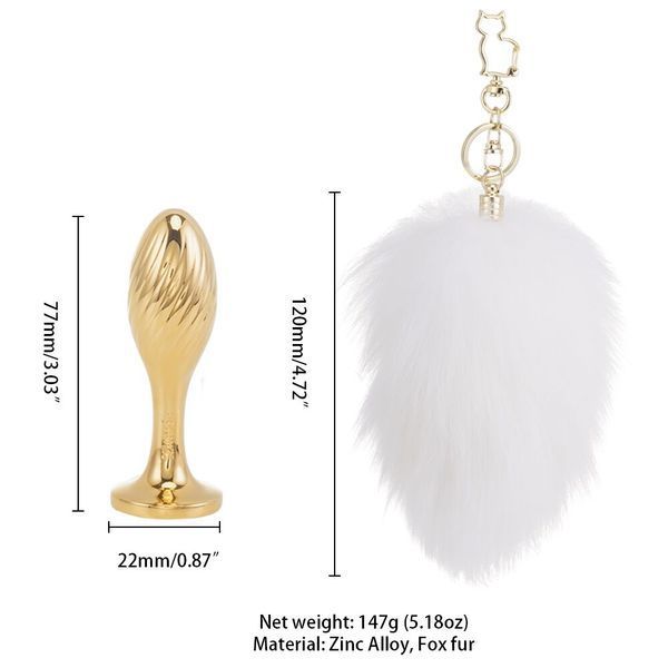 Металева анальна пробка &mdash; кролячий хвіст LOCKINK SEVANDA White Bunny-Tail Anal Pear-shape Plug SX0868 фото
