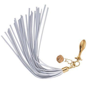 Анальна пробка з флогером LOCKINK SEVANDA White Pony-Tail Anal Pear-shape Plug SX0869 фото