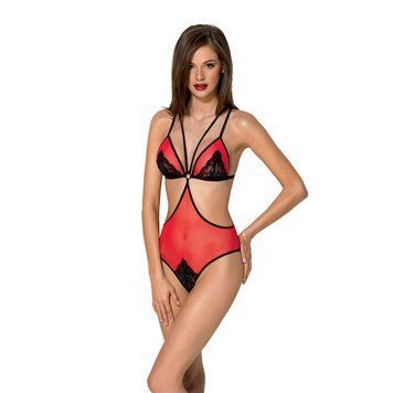 Напівпрозоре боді з мереживом Passion PEONIA BODY S/M red SO8461 фото