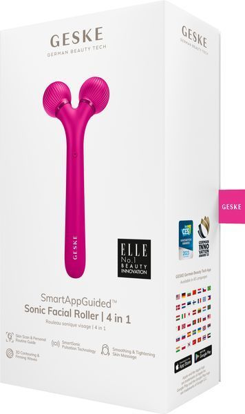 Електронний ультразвуковий ролик для обличчя GESKE Sonic Facial Roller 4в1 magenta HB0175 фото