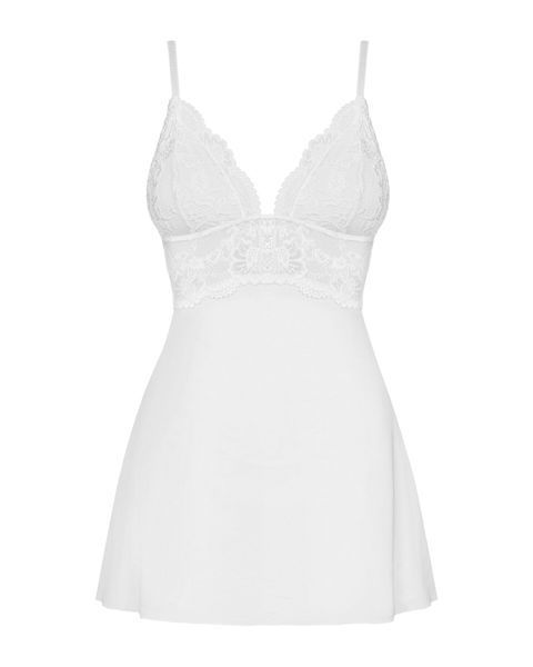 Сатиновий пеньюар з мереживом Obsessive 810-BAB-2 babydoll & thong L/XL, білий, пеньюар, танга SO7155 фото
