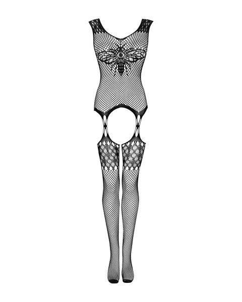 Бодістокінг Obsessive Bodystocking G323 XL/XXL black, малюнок бджоли та метелика SO7244 фото