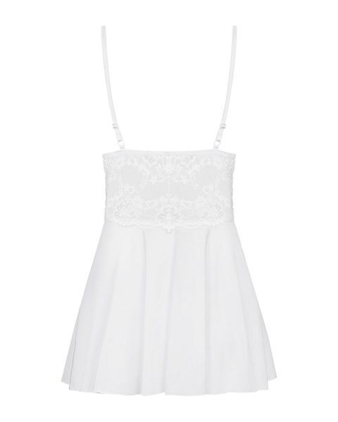 Сатиновий пеньюар з мереживом Obsessive 810-BAB-2 babydoll & thong L/XL, білий, пеньюар, танга SO7155 фото