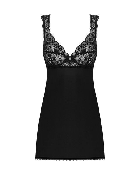Сорочка бебі-дол з мереживом на грудях Obsessive Donna Dream babydoll XS/S Black, стрінги SO8630 фото