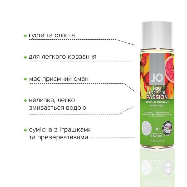 Змазка на водній основі JO H2O &mdash; Tropical Passion (60 мл) без цукру, рослинний гліцерин SO5227 фото