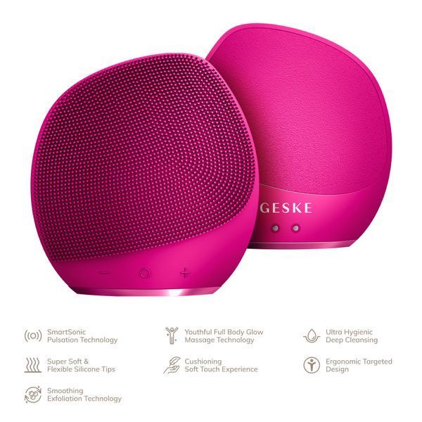 Ультразвукова щітка для тіла та інтенсивний пілінг GESKE Sonic Body Brush&Intensive Exfoliator 7в1 magenta HB0355 фото