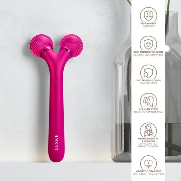 Електронний ультразвуковий ролик для обличчя GESKE Sonic Facial Roller 4в1 magenta HB0175 фото