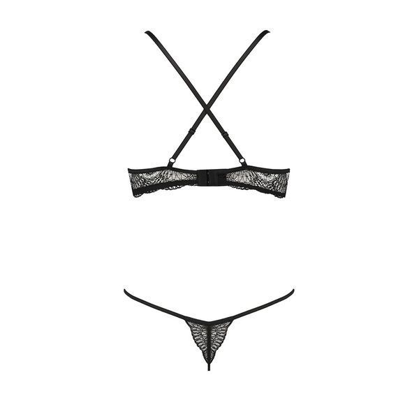 Комплект білизни Passion Exclusive QUENTRIS BIKINI XXL/XXXL, black, стрінги і напіввідкритий ліф PS26603 фото