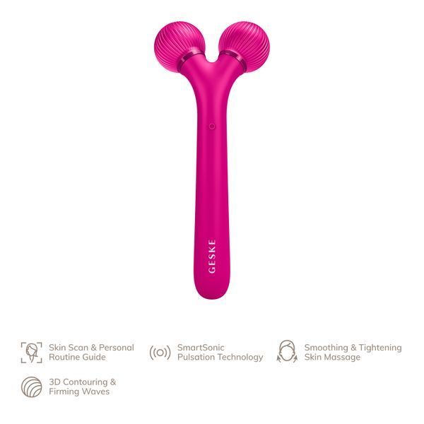 Електронний ультразвуковий ролик для обличчя GESKE Sonic Facial Roller 4в1 magenta HB0175 фото