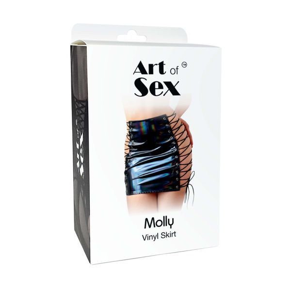 Лакована спідниця на шнурівці Art of Sex - Molly, колір чорний з ефектом голограми, XS-M SX3440 фото