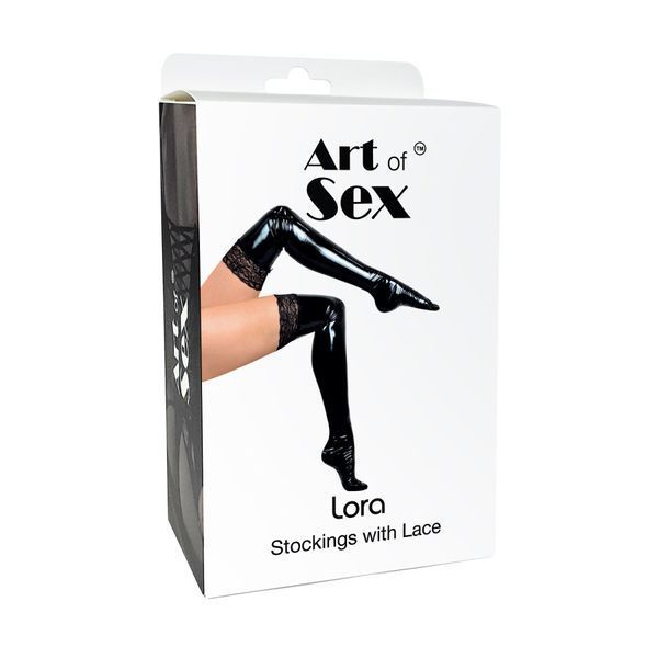 Сексуальні вінілові панчохи Art of Sex - Lora з мереживом, розмір L, колір чорний SO7346 фото