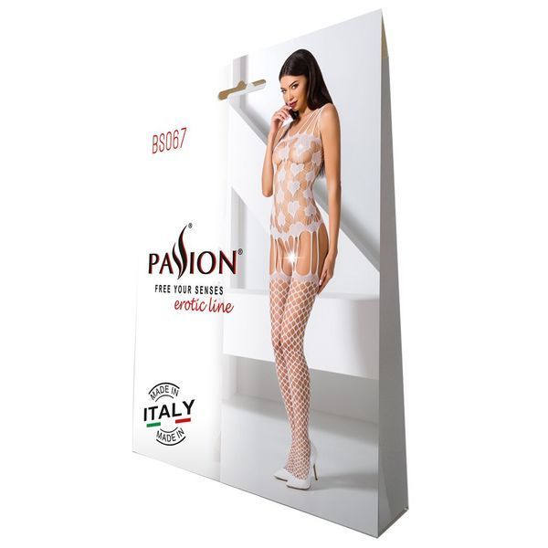 Бодістокінг Passion BS067 white, комбінезон, імітація панчох і топа на бретелях PBS067W фото