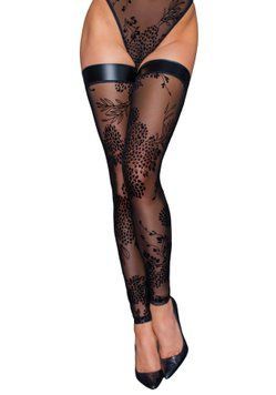 Панчохи без миска Noir Handmade F243 Tulle stockings with patterned flock embroidery, S SX0155 фото