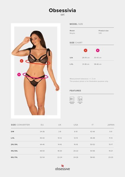Напівпрозорий еротичний комплект Obsessive Obsessivia 2-pcs set black L/XL, бюстгальтер та трусики SO7298 фото