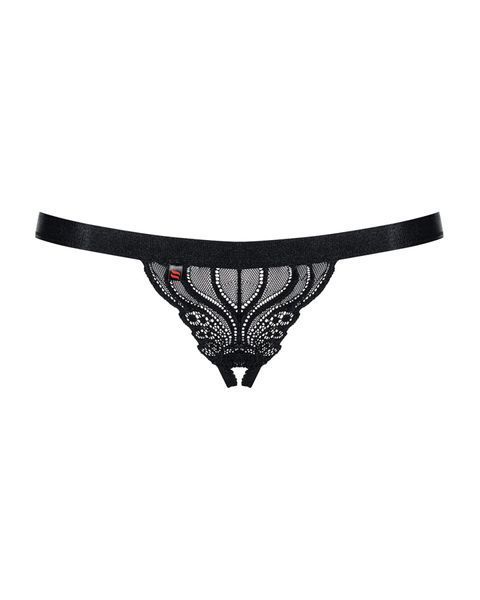 Мереживні танги з доступом Obsessive 828-THC-1 crotchless thong L/XL, чорні SO7174 фото