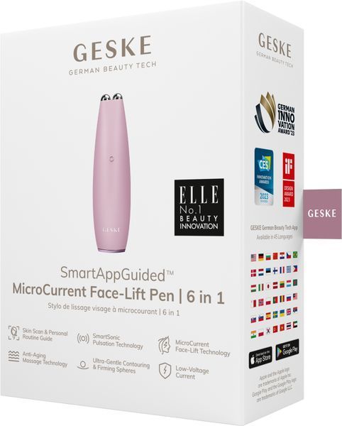 Мікрострумова ручка для підтяжки шкіри обличчя GESKE MicroCurrent Face-Lift Pen 6в1 pink HB0126 фото