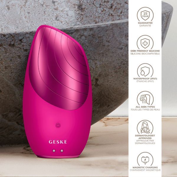 Електронна звукова термо щітка для обличчя GESKE Sonic Thermo Facial Brush 6в1 magenta HB0076 фото