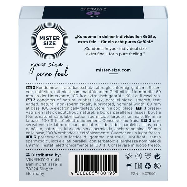 Розпродаж!!! Презервативи Mister Size - pure feel - 69 (3 condoms) (термін 04.2026) SO8038-R фото