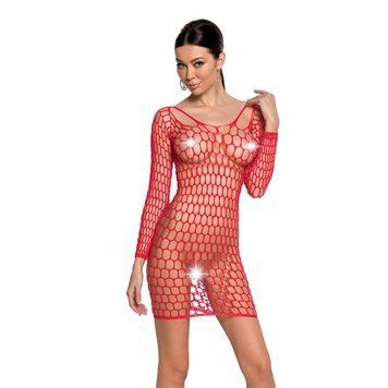 Бодістокінг-сукня з глибоким коміром Passion BS093 red, довгі рукави SO6398 фото