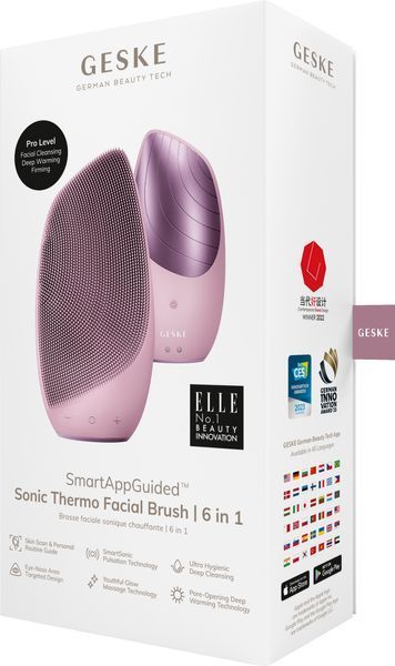 Електронна звукова термо щітка для обличчя GESKE Sonic Thermo Facial Brush 6в1 pink HB0082 фото