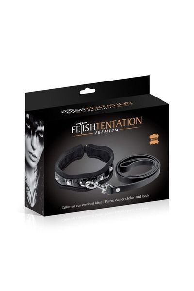 Повідець з натуральної шкіри Fetish Tentation Premium Patent leather chocker and leash SX1098 фото