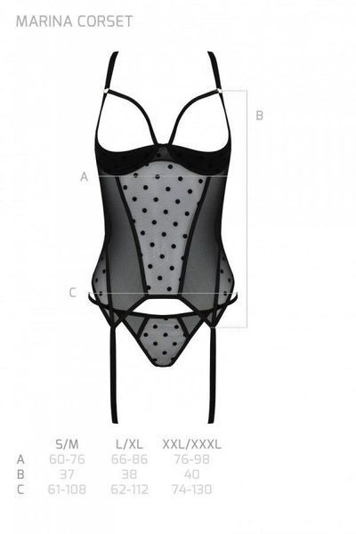 Корсет Passion MARINA CORSET, S/M, black, з відкритими чашками SO9730 фото