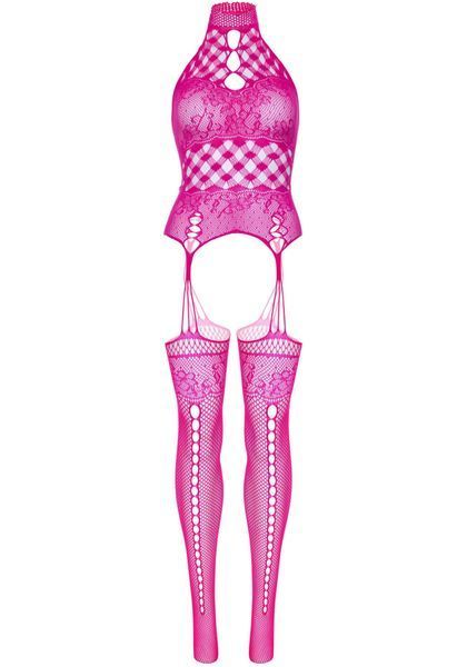Мереживний бодістокінг з відкритим доступом Leg Avenue High neck lace bodystocking One size Raspberr SO8572 фото