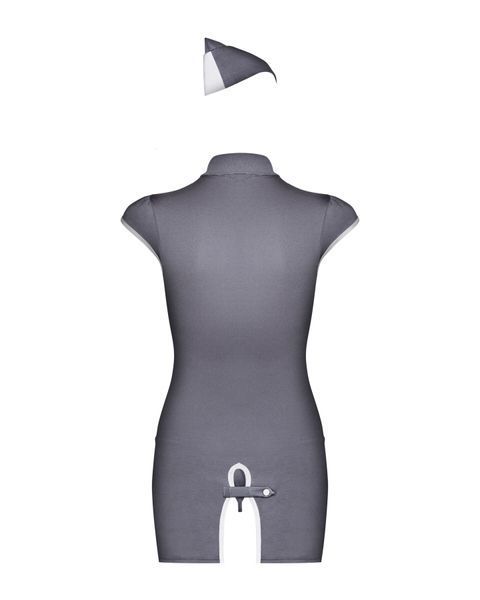 Еротичний костюм стюардеси Obsessive Stewardess 3 pcs grey S/M, сірий, сукня, стрінги, пілотка SO7308 фото