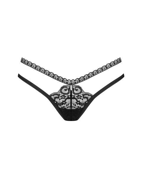Трусики-стрінги Obsessive Blomentis thong, XS/S, чорні, мереживні, боковинки &mdash; подвійні смужки SX1036 фото