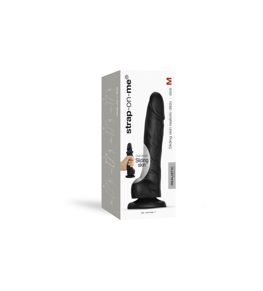 Реалістичний фалоімітатор Strap-On-Me Sliding Realistic Skin Dildo Black M, ефект рухливої шкіри SO6256 фото
