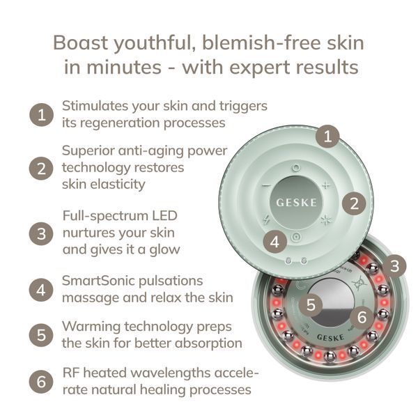 Антивіковий LED-випромінювач для відновлення шкіри обличчя GESKE Anti-Aging Skin Renewer 9в1 green HB0640 фото