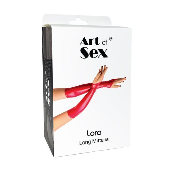 Вінілові мітенки Art of Sex - Lora довгі, розмір L, колір чорний з ефектом мокрого оксамиту SX4557 фото