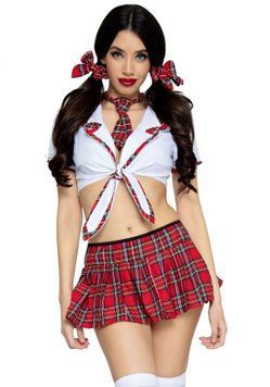 Костюм школярки Leg Avenue Miss Prep School XS, топ, спідниця, краватка, бантики SO8548 фото