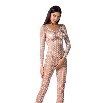 Бодістокінг Passion BS068 white, комбінезон, велика сітка, довгий рукав PBS068W фото