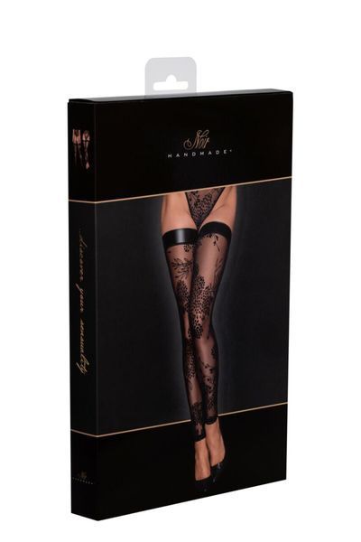 Панчохи без миска Noir Handmade F243 Tulle stockings with patterned flock embroidery, M SX0156 фото